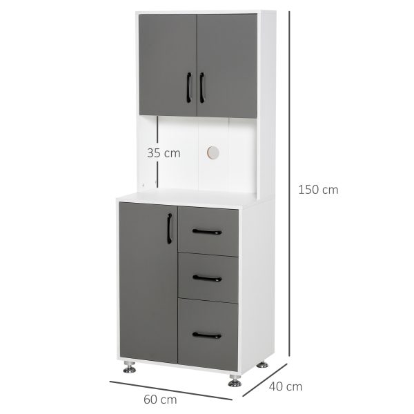 Kitchen Buffet 2 Cabinets, 3 Drawers Countertop, 60x40x150cm, Grey White - Image 3