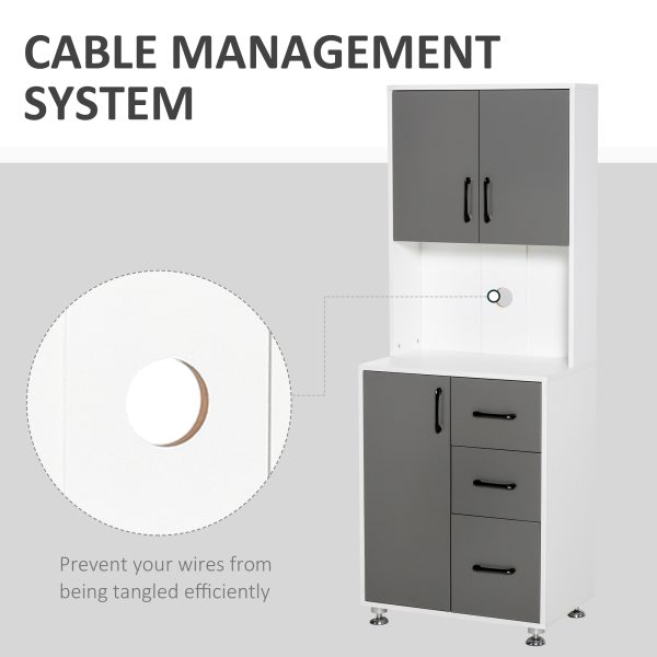 Kitchen Buffet 2 Cabinets, 3 Drawers Countertop, 60x40x150cm, Grey White - Image 6