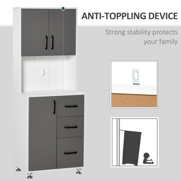 Kitchen Buffet 2 Cabinets, 3 Drawers Countertop, 60x40x150cm, Grey White - Image 7