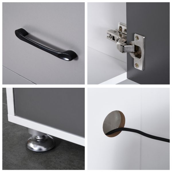 Kitchen Buffet 2 Cabinets, 3 Drawers Countertop, 60x40x150cm, Grey White - Image 8
