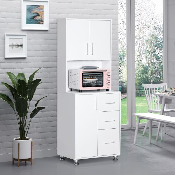 Kitchen Buffet Storage,2 Cabinets, 3 Drawers , 60x40x150cm, White - Image 2
