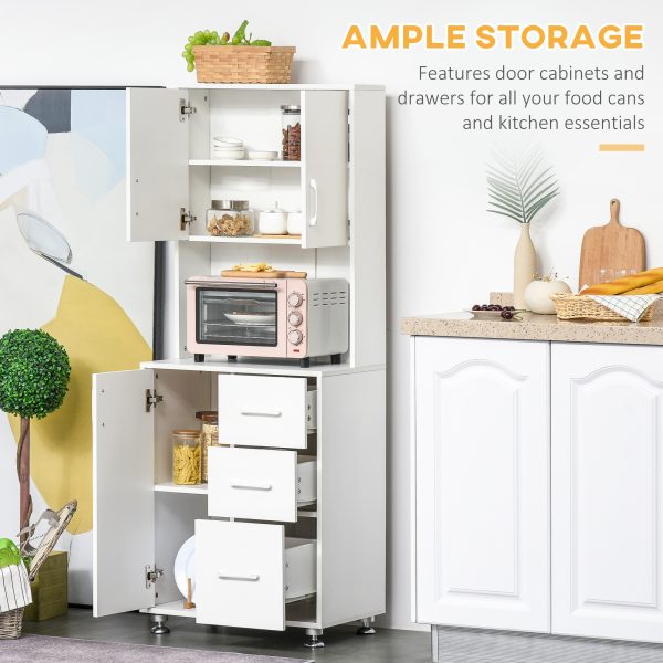 Kitchen Buffet Storage,2 Cabinets, 3 Drawers , 60x40x150cm, White - Image 4