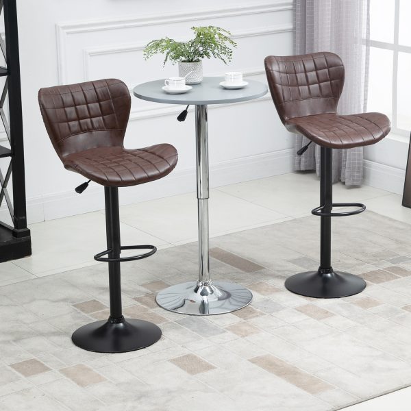 Set of 2 Adjustable Height Swivel Bar Chairs in PU Leather with Backrest Brown - Image 2