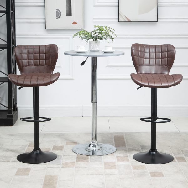 Set of 2 Adjustable Height Swivel Bar Chairs in PU Leather with Backrest Brown - Image 7