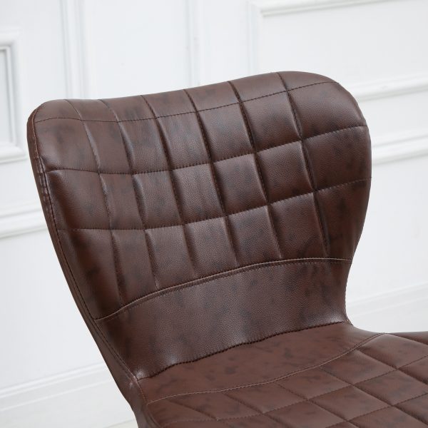 Set of 2 Adjustable Height Swivel Bar Chairs in PU Leather with Backrest Brown - Image 8