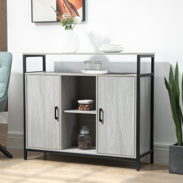 Sideboard, Steel Frame 2 Doors and Adjustable Shelves Light Grey - Image 2