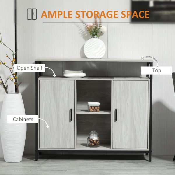 Sideboard, Steel Frame 2 Doors and Adjustable Shelves Light Grey - Image 4