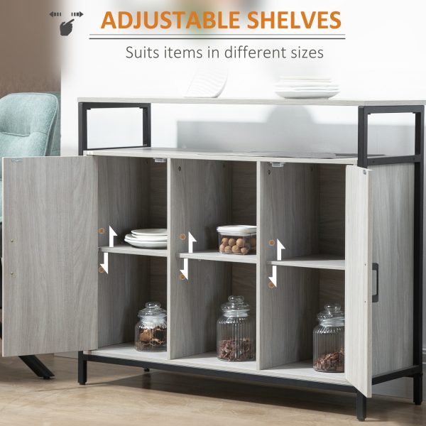 Sideboard, Steel Frame 2 Doors and Adjustable Shelves Light Grey - Image 5