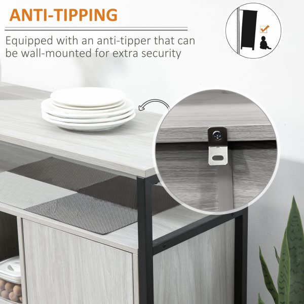 Sideboard, Steel Frame 2 Doors and Adjustable Shelves Light Grey - Image 6