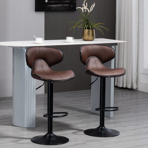 Set of 2, Barstools with Footrest and Backrest, Steel Frame Gas Lift Brown - Image 2