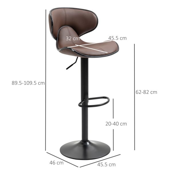 Set of 2, Barstools with Footrest and Backrest, Steel Frame Gas Lift Brown - Image 3