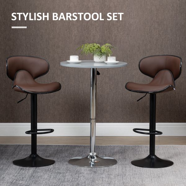 Set of 2, Barstools with Footrest and Backrest, Steel Frame Gas Lift Brown - Image 4