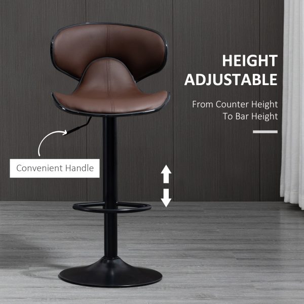 Set of 2, Barstools with Footrest and Backrest, Steel Frame Gas Lift Brown - Image 5