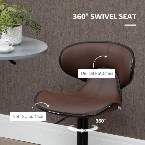 Set of 2, Barstools with Footrest and Backrest, Steel Frame Gas Lift Brown - Image 6