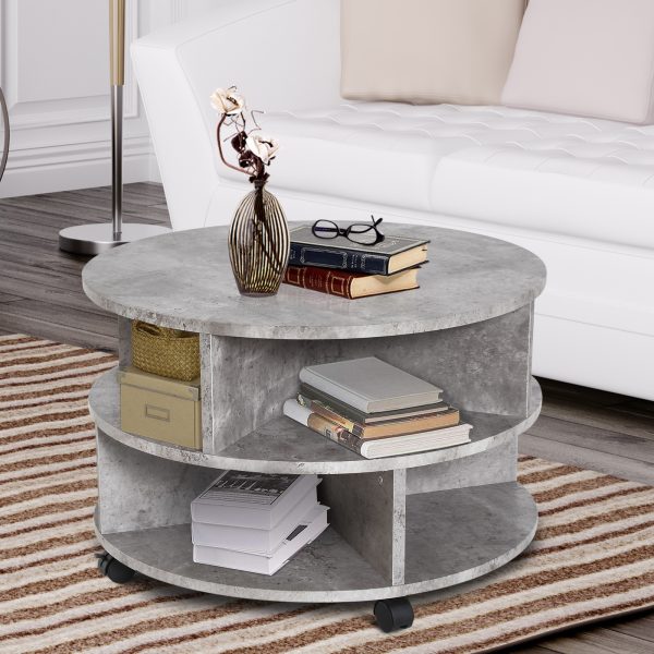 Coffee Table, 2-Tier, ?60x39.5H cm-Cement Colour - Image 2