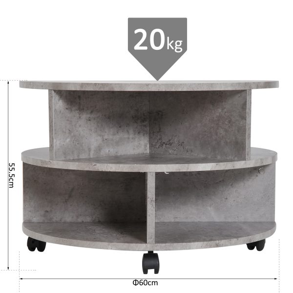 Coffee Table, 2-Tier, ?60x39.5H cm-Cement Colour - Image 3