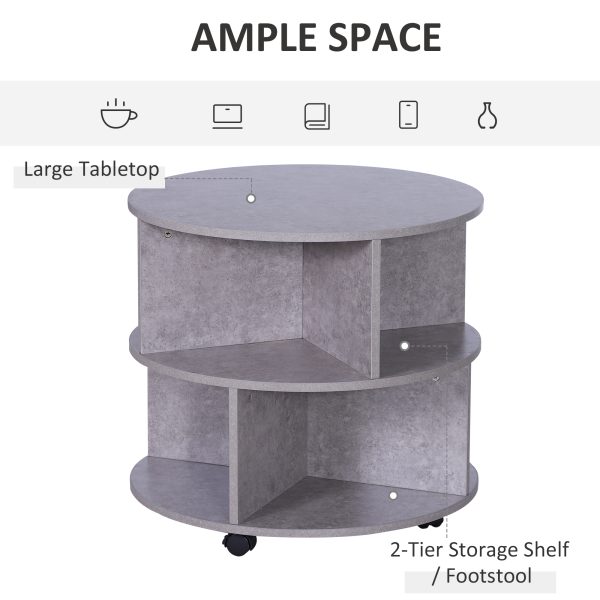Coffee Table, 2-Tier, ?60x39.5H cm-Cement Colour - Image 6