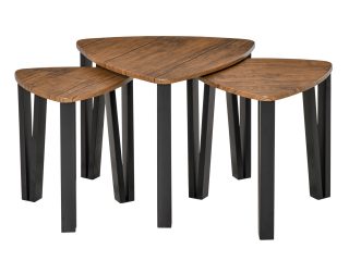 3 PCs Stackable Coffee Table Set Accent Furniture MDF Steel Frame Walnut