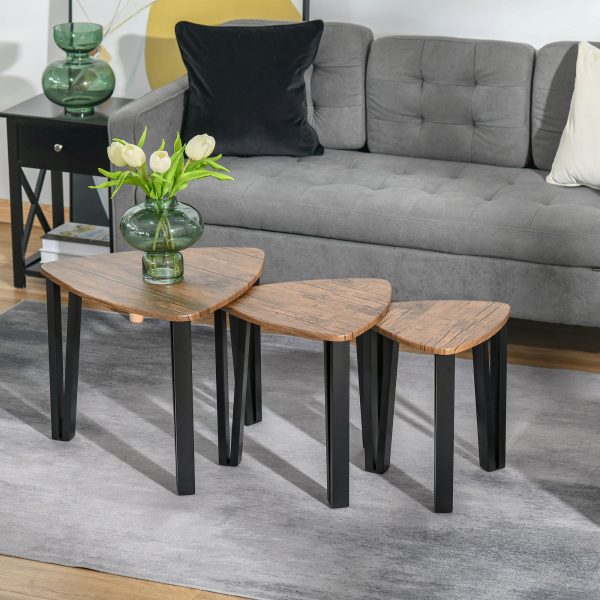 3 PCs Stackable Coffee Table Set Accent Furniture MDF Steel Frame Walnut - Image 2