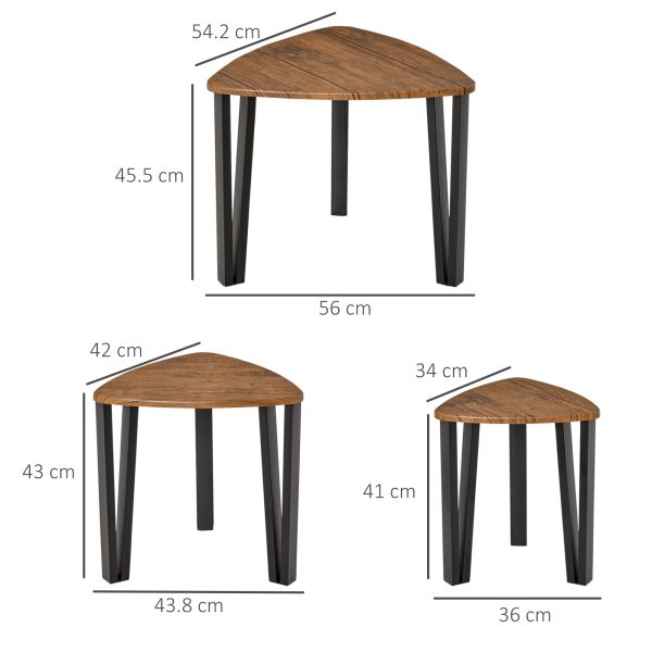 3 PCs Stackable Coffee Table Set Accent Furniture MDF Steel Frame Walnut - Image 3