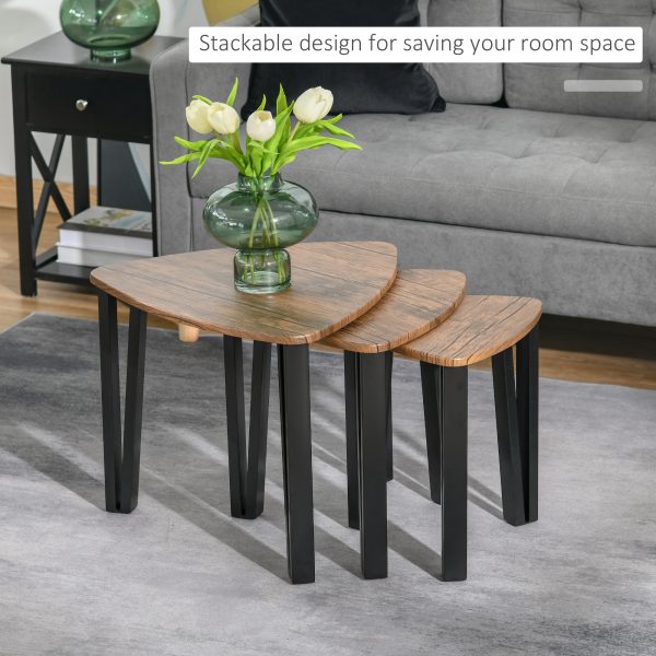 3 PCs Stackable Coffee Table Set Accent Furniture MDF Steel Frame Walnut - Image 4