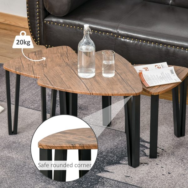 3 PCs Stackable Coffee Table Set Accent Furniture MDF Steel Frame Walnut - Image 6