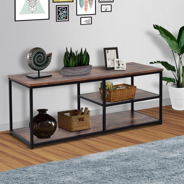 Steel Frame Industrial Style TV Stand w/ Shelf Black/Brown - Image 2