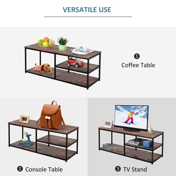 Steel Frame Industrial Style TV Stand w/ Shelf Black/Brown - Image 4