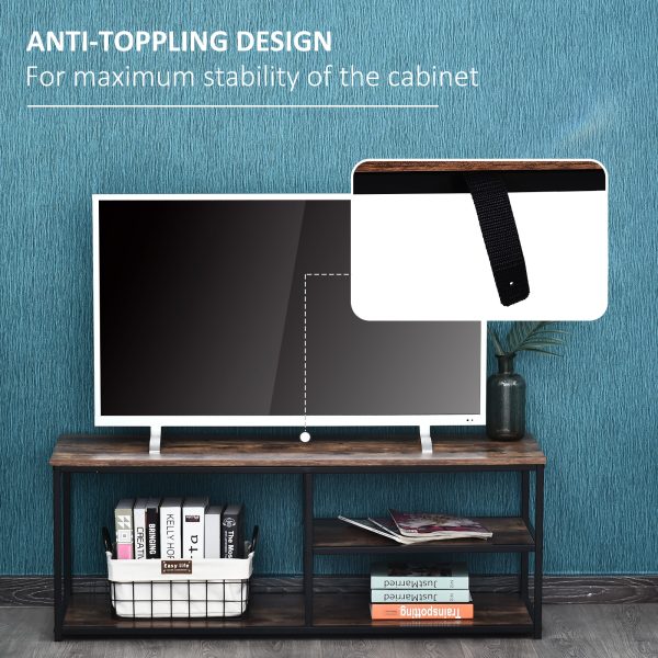 Steel Frame Industrial Style TV Stand w/ Shelf Black/Brown - Image 5
