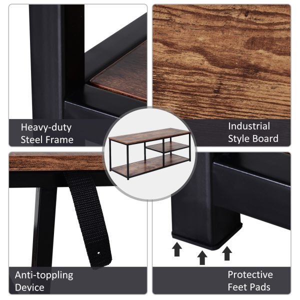 Steel Frame Industrial Style TV Stand w/ Shelf Black/Brown - Image 6