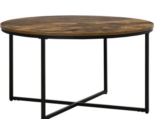 Industrial Round Side Table with Metal Frame, Large Tabletop, Rustic Brown