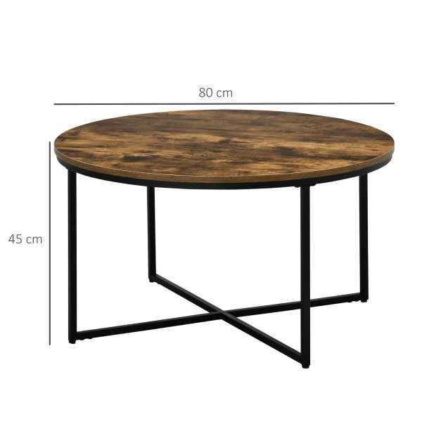 Industrial Round Side Table with Metal Frame, Large Tabletop, Rustic Brown - Image 3