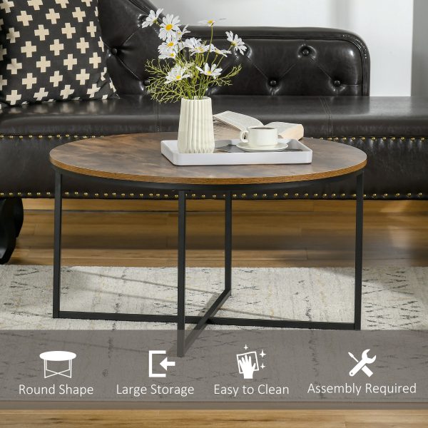 Industrial Round Side Table with Metal Frame, Large Tabletop, Rustic Brown - Image 4