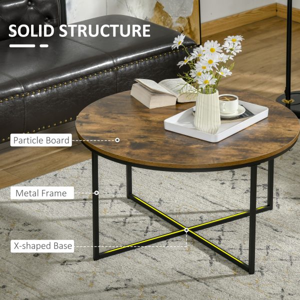 Industrial Round Side Table with Metal Frame, Large Tabletop, Rustic Brown - Image 5
