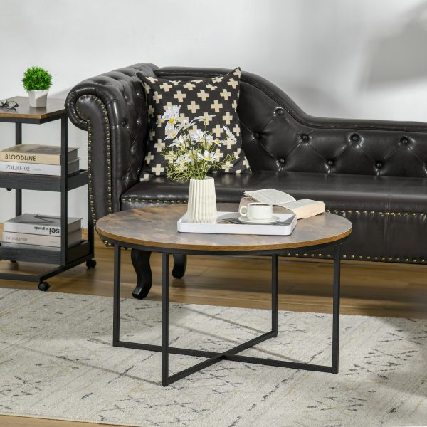 Industrial Round Side Table with Metal Frame, Large Tabletop, Rustic Brown - Image 6