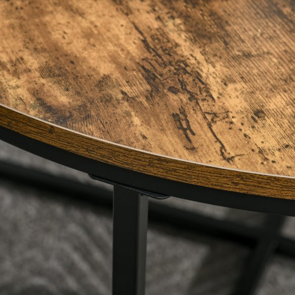 Industrial Round Side Table with Metal Frame, Large Tabletop, Rustic Brown - Image 8