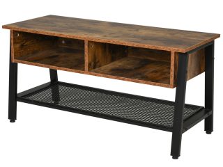 Rubber Wood 3-Tier TV Media Unit Black/Brown