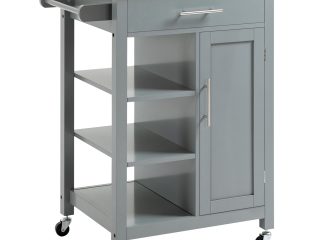 Kitchen Trolley Utility Cart on Wheels with Open Shelf & Storage Drawer Grey