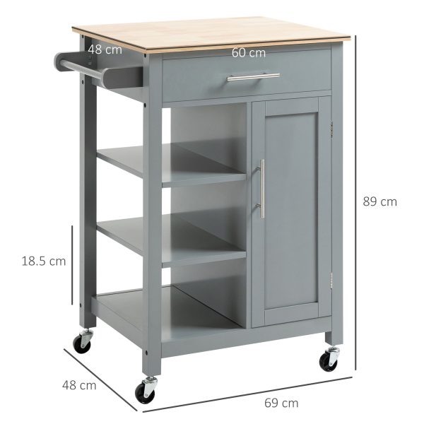 Kitchen Trolley Utility Cart on Wheels with Open Shelf & Storage Drawer Grey - Image 3