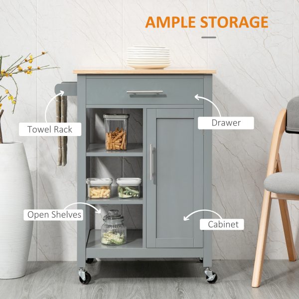 Kitchen Trolley Utility Cart on Wheels with Open Shelf & Storage Drawer Grey - Image 4