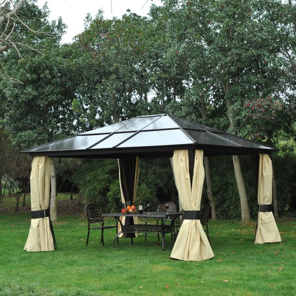 Outsunny 4.3m x 3.6m Aluminium Frame Texteline Draped Hardtop Gazebo Brown - Image 2