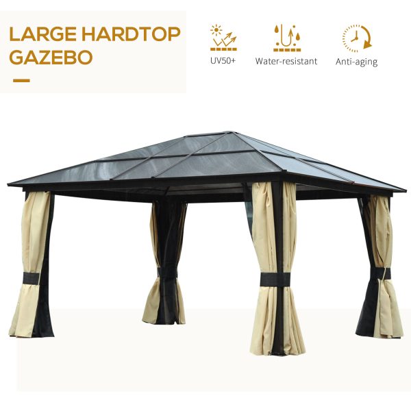 Outsunny 4.3m x 3.6m Aluminium Frame Texteline Draped Hardtop Gazebo Brown - Image 4