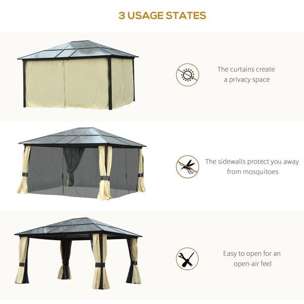 Outsunny 4.3m x 3.6m Aluminium Frame Texteline Draped Hardtop Gazebo Brown - Image 7