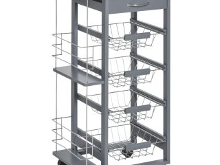 Kitchen Island Trolley w/ 4 Baskets 2 Side Racks Drawer Dark Grey