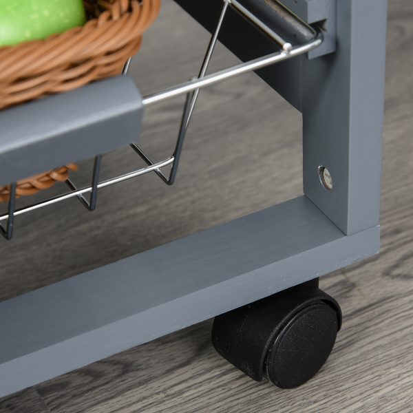 Kitchen Island Trolley w/ 4 Baskets 2 Side Racks Drawer Dark Grey - Image 8