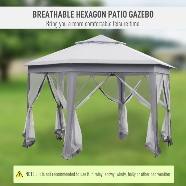 Hexagon Pop Up Gazebo Double Roof Netting, 4m x 4m, Grey w/ Mesh, 4x4m - Image 4
