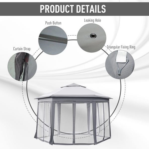 Hexagon Pop Up Gazebo Double Roof Netting, 4m x 4m, Grey w/ Mesh, 4x4m - Image 7
