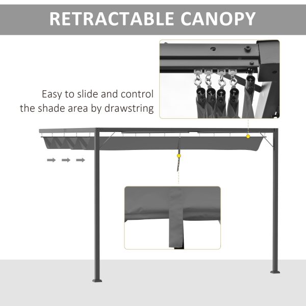 3x3m Pergola Retractable Canopy Wall Mounted Gazebo Sun Shade, Grey - Image 4