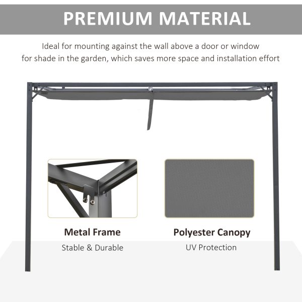 3x3m Pergola Retractable Canopy Wall Mounted Gazebo Sun Shade, Grey - Image 5