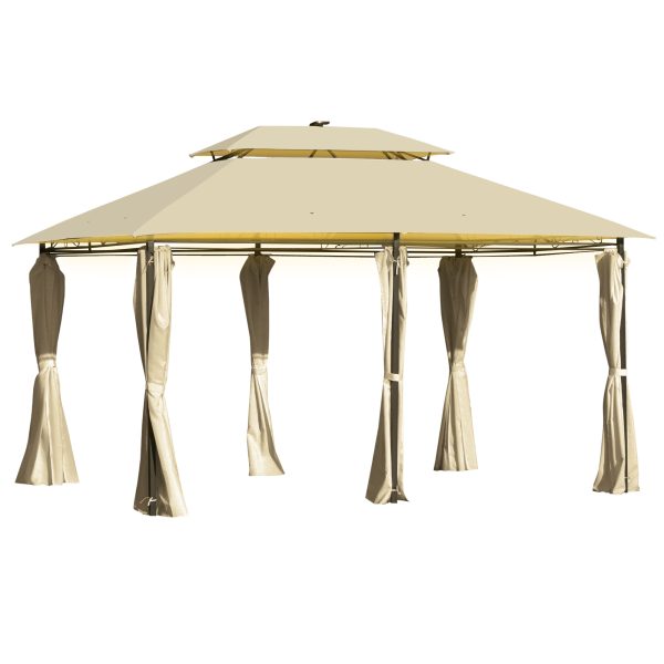 4 x 3m Outdoor Tent Garden Pavilion LED Solar Light Steel Frame, Khaki
